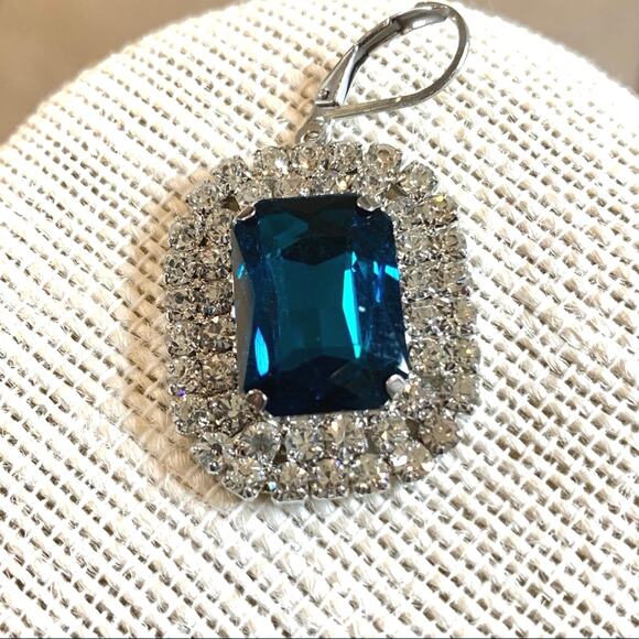 New Sapphire blue crystal crystal collar necklace earrings bangle bracelet set - Picture 6 of 11